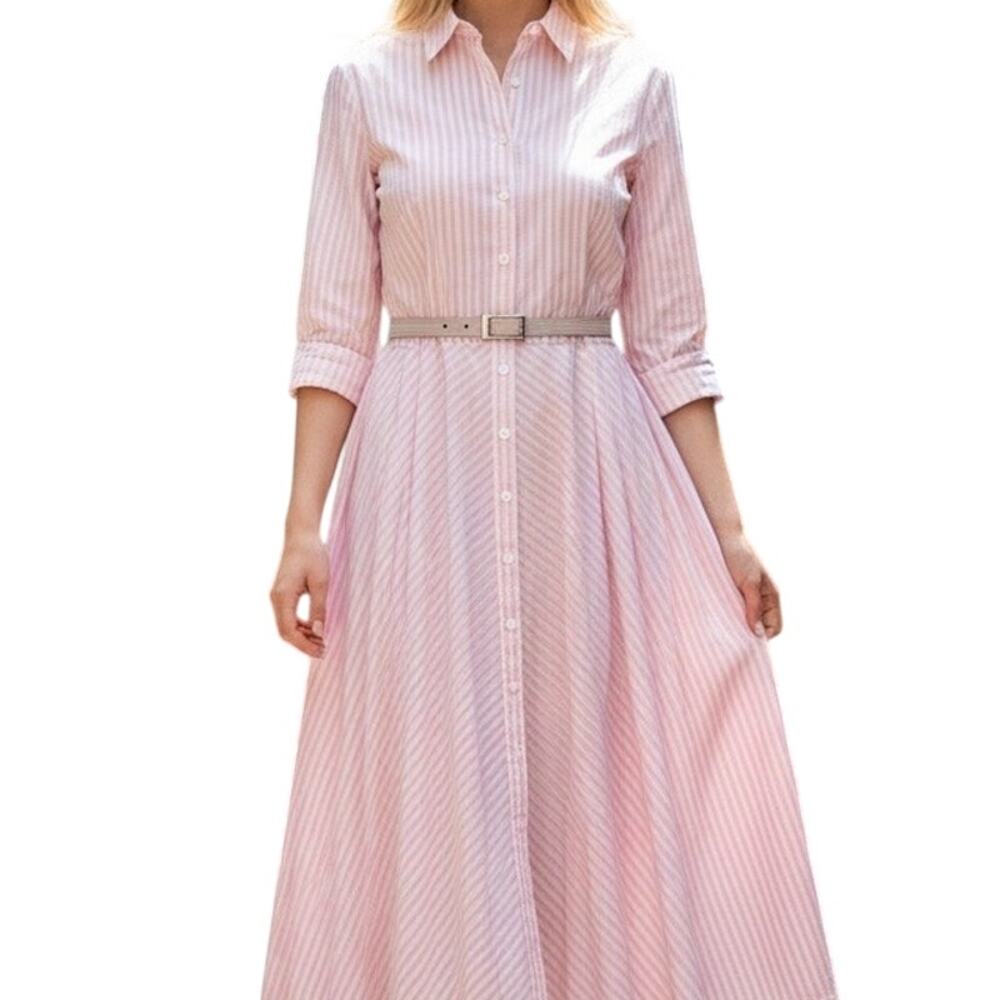 Isaac Mizrahi Blush Striped Midi Dress